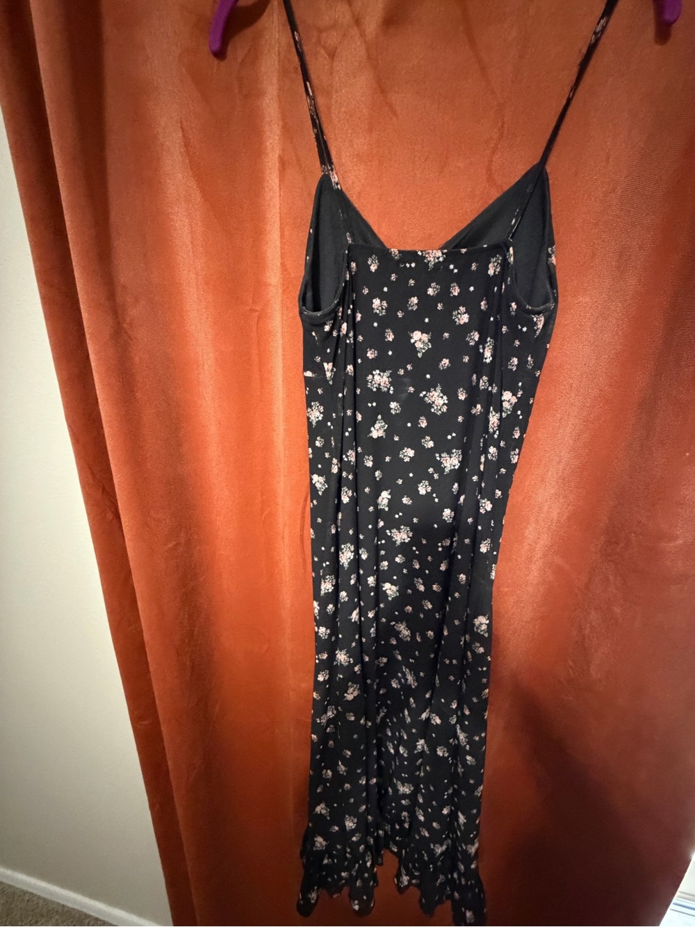 Ultra Flirt Black Floral Slip Dress with Ruffle Hem - Picture 2 of 3
